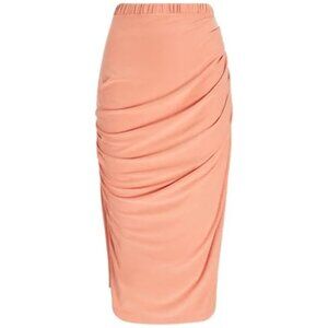NEW EXPRESS SILKY SUEDED JERSEY HIGH WAISTED RUCHED STRETCHY SKIRT ORANGE XXS